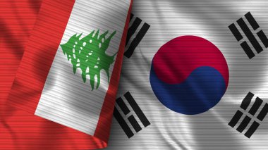 Güney Kore ve Lübnan Gerçekçi Bayrak Kumaşı Dokusu 3D Görüntü