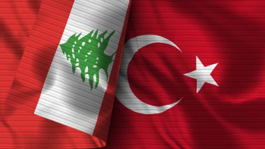 Türkiye ve Lübnan Gerçekçi Bayrak Kumaşı Dokusu 3B Görüntü