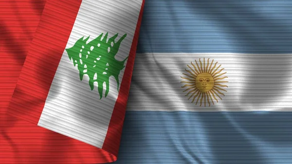Arjantin Lübnan Gerçekçi Bayrak Kumaşı Dokusu Görüntü — Stok fotoğraf