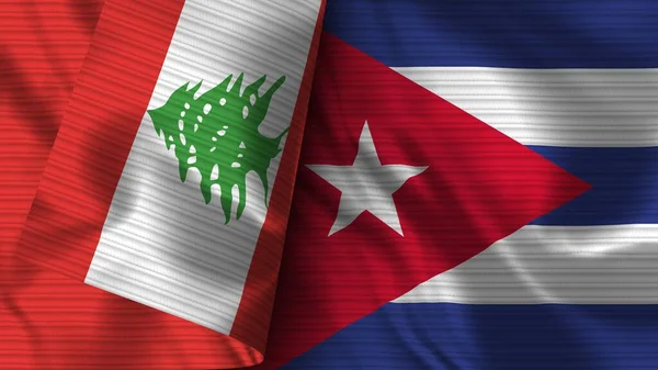 Cuba Líbano Realista Bandeira Tecido Textura Ilustração — Fotografia de Stock