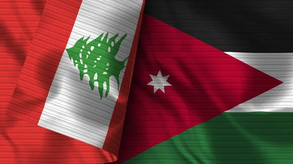 Jordan Lebanon Realistic Flag Fabric Texture Illustration — Stock Photo, Image