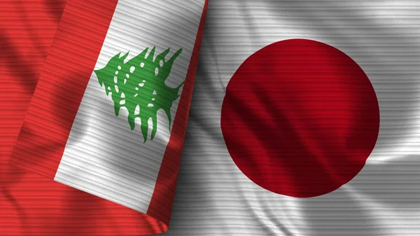 Japán Libanon Realisztikus Zászló Szövet Textúra Illusztráció — Stock Fotó