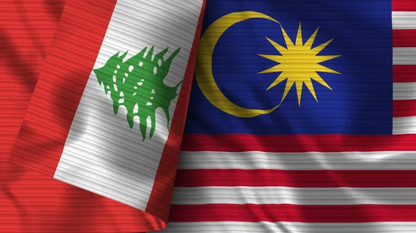 Malaysia Lebanon Realistic Flag Fabric Texture Illustration — Stock Photo, Image