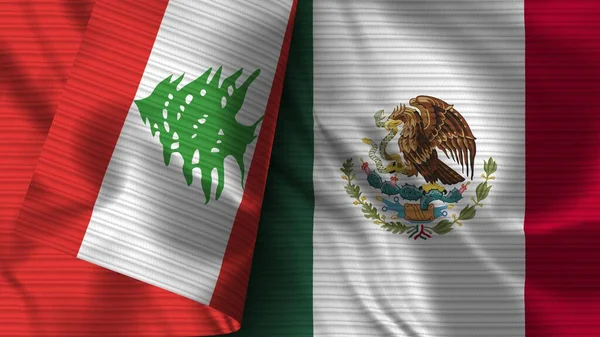 Mexico Lebanon Realistic Flag Fabric Texture Illustration — Stock Photo, Image