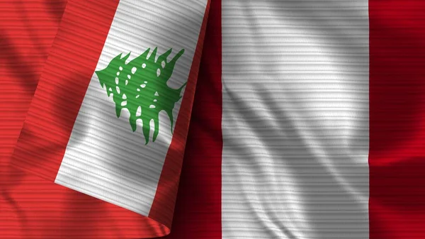Peru Libanon Realisztikus Zászló Szövet Textúra Illusztráció — Stock Fotó