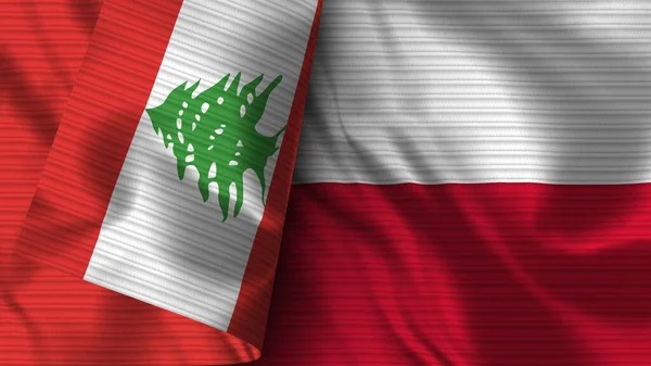 Lengyelország Libanon Realisztikus Zászló Szövet Textúra Illusztráció — Stock Fotó