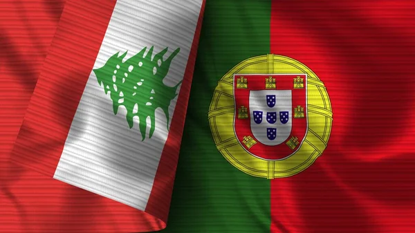 Portugalia Liban Realistyczna Flaga Tekstura Tkaniny Ilustracja — Zdjęcie stockowe