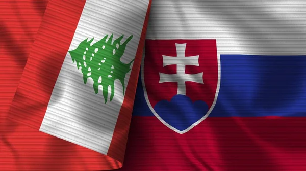 Slovakien Och Libanon Realistisk Flaggväv Textur Illustration — Stockfoto