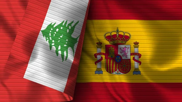 Espanha Líbano Realista Bandeira Tecido Textura Ilustração — Fotografia de Stock