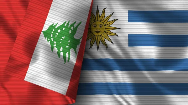 Uruguay Libanon Realistische Vlag Stof Textuur Illustratie — Stockfoto