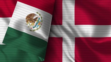 Danimarka ve Meksika Gerçekçi Bayrak Kumaşı Dokusu 3D Görüntü