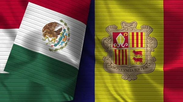 Andorra México Realista Bandeira Tecido Textura Ilustração — Fotografia de Stock