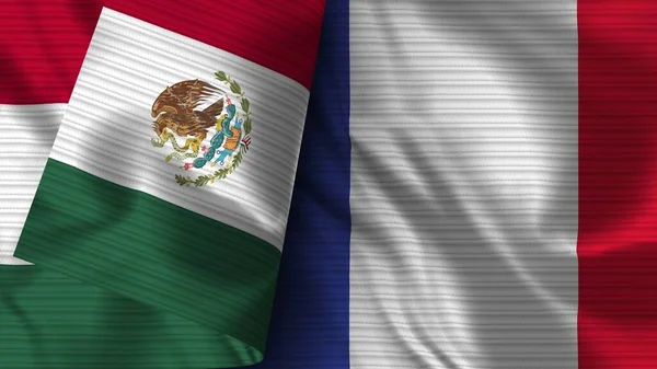 France Mexico Realistic Flag Fabric Texture Illustration — Stock Photo, Image