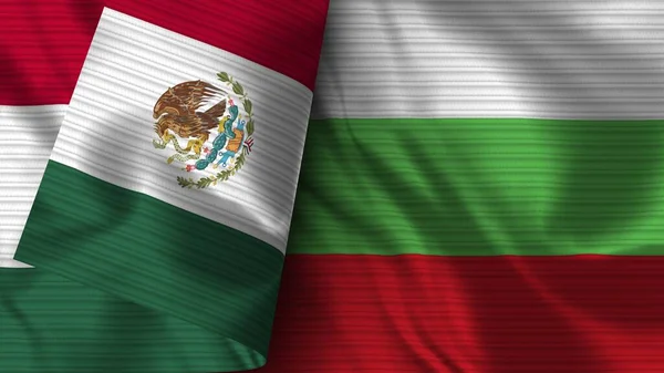 Bulgaria Mexico Realistic Flag Fabric Texture Illustration — Stock Photo, Image