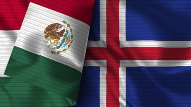 İzlanda ve Meksika Gerçekçi Bayrak Kumaşı Dokusu 3D Görüntü