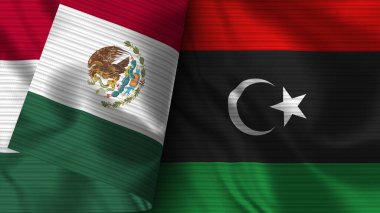 Libya ve Meksika Gerçekçi Bayrak Kumaşı Dokusu 3D Görüntü