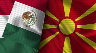 Makedonya ve Meksika Gerçekçi Bayrak Kumaşı Üç Boyutlu Görüntü