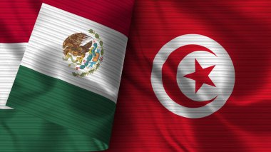 Tunus ve Meksika Gerçekçi Bayrak Kumaşı Dokusu 3D Görüntü