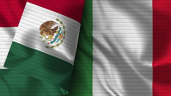 Italia México Tela Bandera Realista Textura Ilustración —  Fotos de Stock