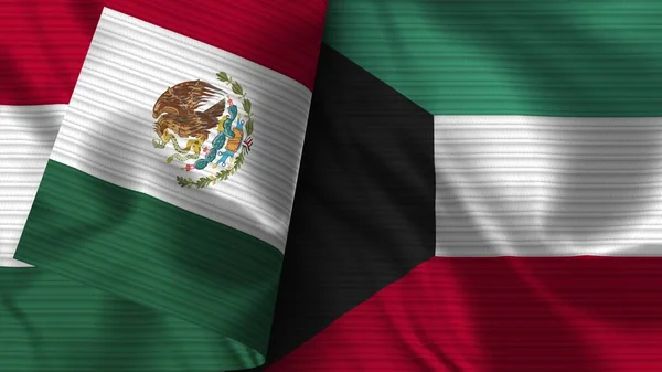 Κουβέιτ Και Μεξικό Ρεαλιστική Σημαία Ύφασμα Εικονογράφηση — Φωτογραφία Αρχείου