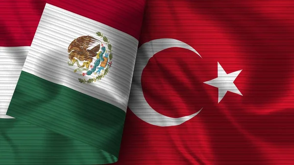 Türkiye Meksika Gerçekçi Bayrak Kumaşı Dokusu Görüntü — Stok fotoğraf