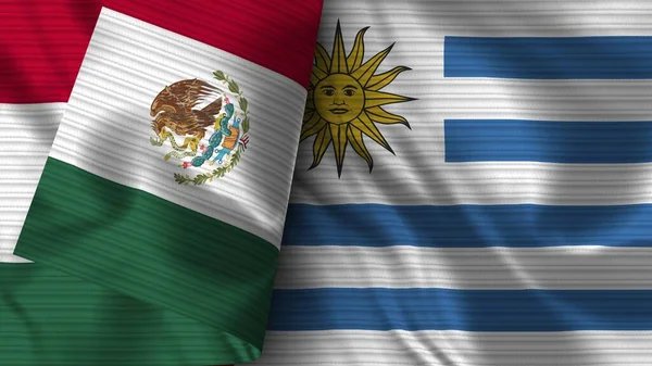 Uruguay Mexiko Realistické Vlajky Textilní Textura Ilustrace — Stock fotografie