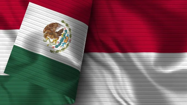 Indonesia Mexico Realistic Flag Fabric Texture Illustration — Stock Photo, Image