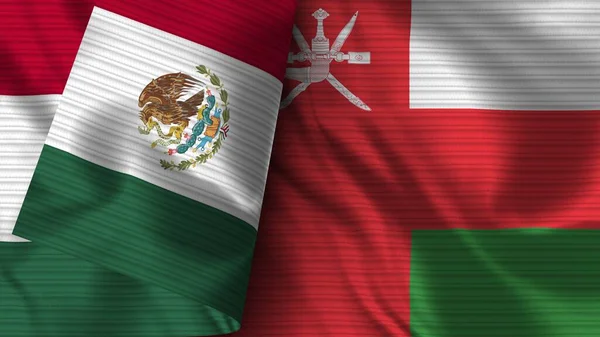 Oman Mexico Realistic Flag Fabric Texture Illustration — Stock Photo, Image