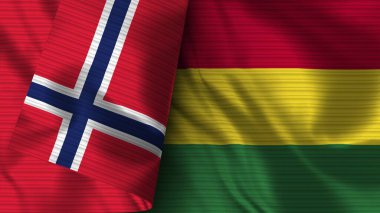 Bolivya ve Norveç Gerçekçi Bayrak Kumaşı Dokusu 3B Görüntü