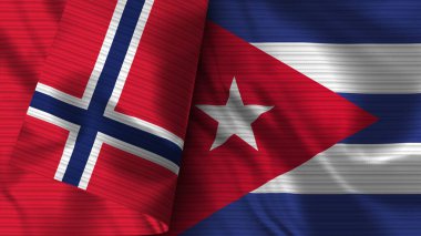 Küba ve Norveç Gerçekçi Bayrak Kumaşı Dokusu 3B Görüntü