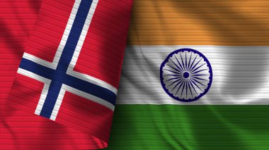 Hindistan ve Norveç Gerçekçi Bayrak Kumaşı Dokusu 3D Görüntü