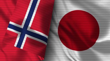 Japonya ve Norveç Gerçekçi Bayrak Kumaşı Dokusu 3B Görüntü