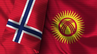Kırgızistan ve Norveç Gerçekçi Bayrak Kumaşı Dokusu 3B Görüntü