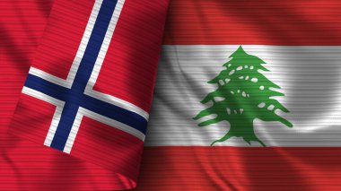 Lübnan ve Norveç Gerçekçi Bayrak Kumaşı Dokusu 3B Görüntü