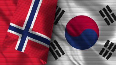 Güney Kore ve Norveç Gerçekçi Bayrak Kumaşı Dokusu 3D Görüntü