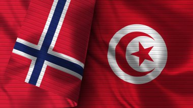 Tunus ve Norveç Gerçekçi Bayrak Kumaşı Dokusu 3B Görüntü