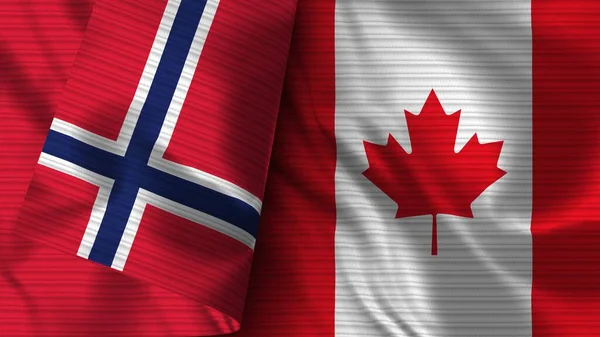 캐나다와 노르웨이 Realistic Flag Fabric Texture Illustration — 스톡 사진