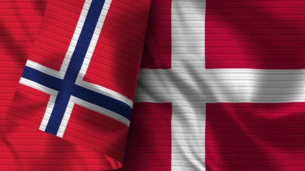 デンマークとノルウェー リアルなフラグファブリックテクスチャ3Dイラスト — ストック写真