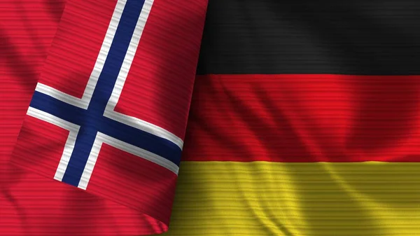 Tyskland Och Norge Realistisk Flaggväv Textur Illustration — Stockfoto