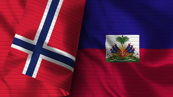 Haiti Noruega Realista Bandeira Tecido Textura Ilustração — Fotografia de Stock