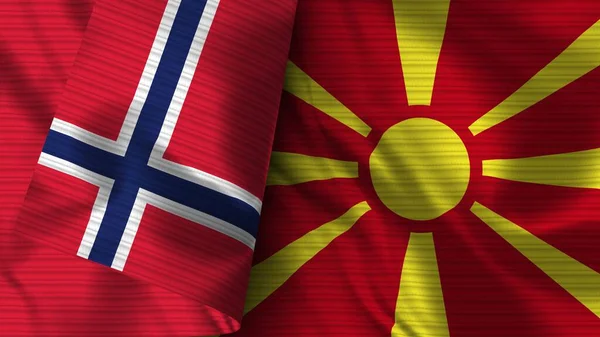 Macedonië Noorwegen Realistische Vlag Stof Textuur Illustratie — Stockfoto