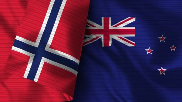 Nieuw Zeeland Noorwegen Realistische Vlag Stof Textuur Illustratie — Stockfoto