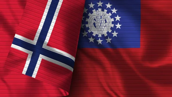 Burma Norway Realistic Flag Fabric Texture Illustration — 스톡 사진