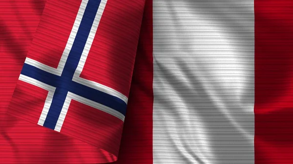 Peru Norveç Gerçekçi Bayrak Kumaşı Dokusu Görüntü — Stok fotoğraf