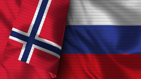 러시아와 노르웨이 Realistic Flag Fabric Texture Illustration — 스톡 사진