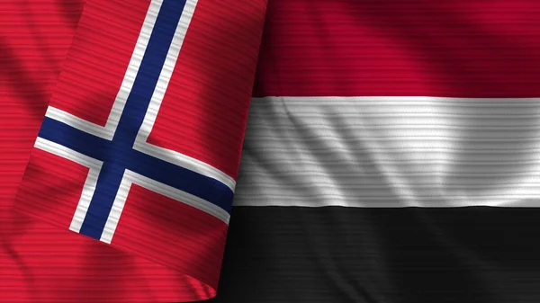Yemen Norway Realistic Flag Fabric Texture Illustration — 스톡 사진