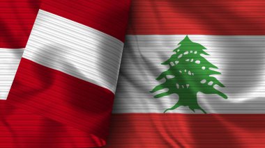 Lübnan ve Peru Gerçekçi Bayrak Kumaşı Dokusu 3B Görüntü