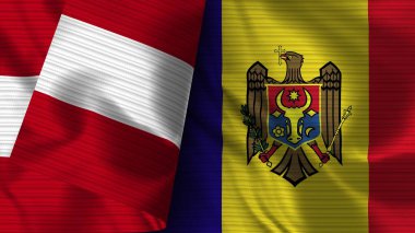 Moldova ve Peru Gerçekçi Bayrak Kumaşı Dokusu 3B Görüntü