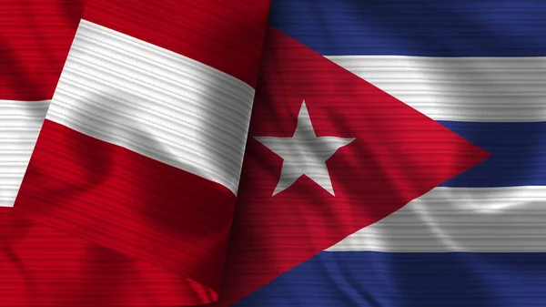 Kuba Und Peru Realistische Fahnen Textur Illustration — Stockfoto
