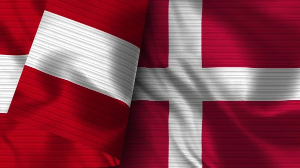 Danmark Och Peru Realistisk Flaggväv Textur Illustration — Stockfoto